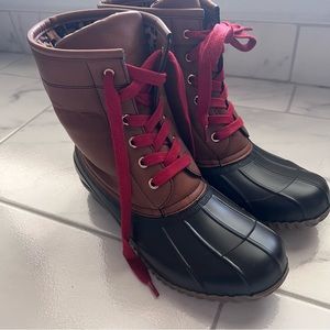 Versona Foldover Leopard Print Duck Boots Brown